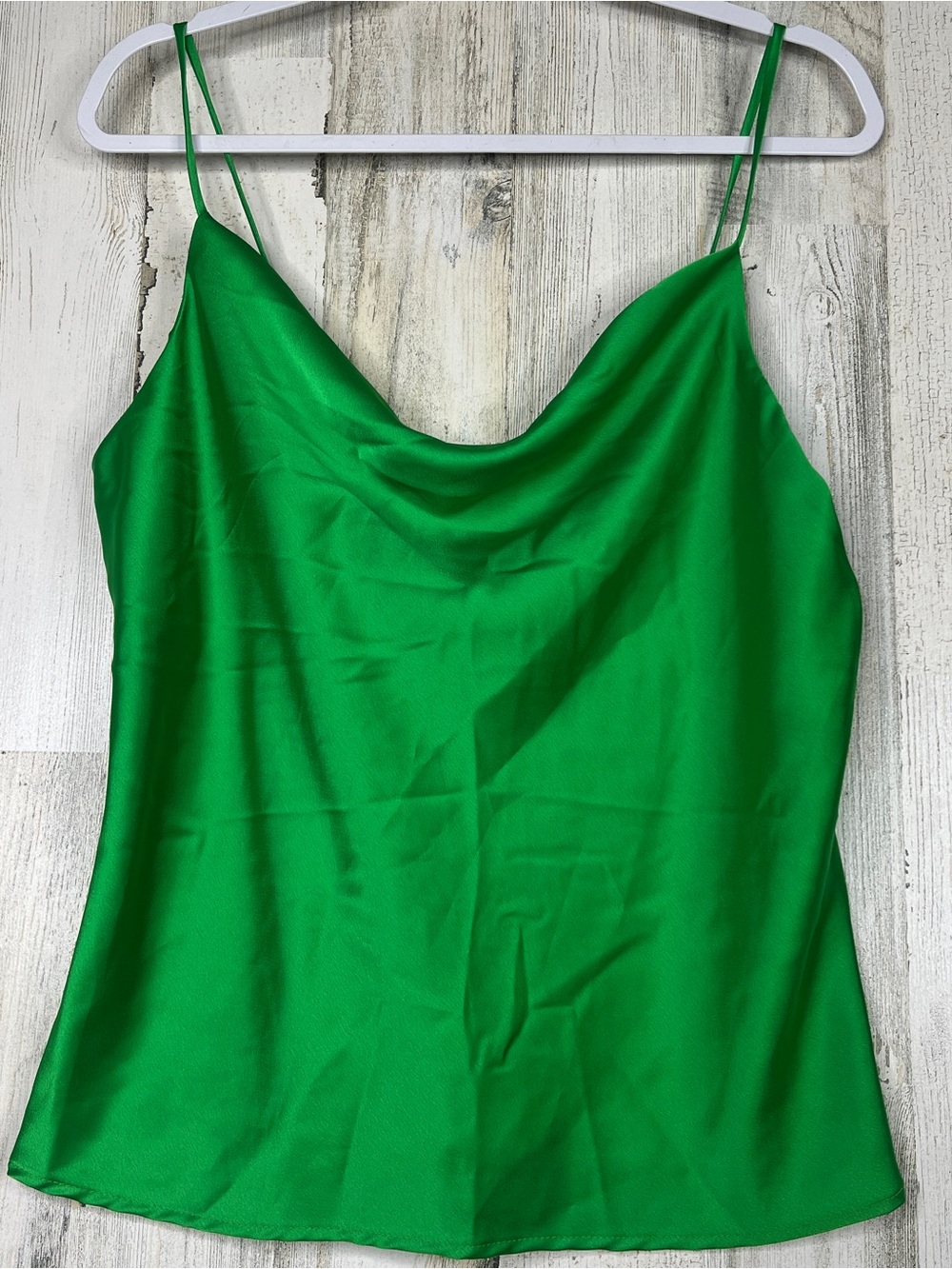 Renee C. Emerald Green Satin Cowl Slip Cami Tank Top